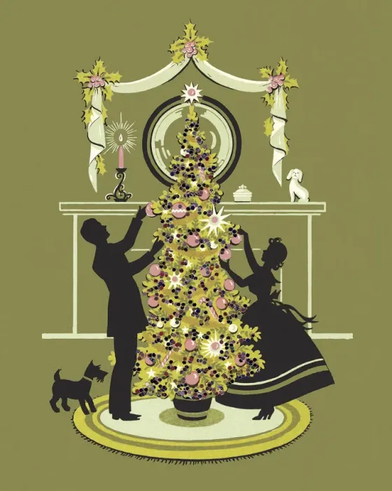 Framed Print : Couple Trimming a Christmas Tree Framed Print : Couple Trimming a Christmas Tree