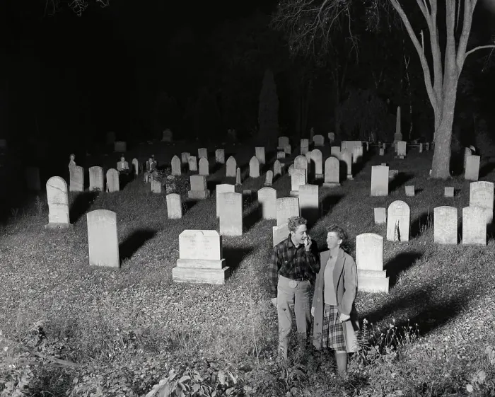 Framed Print : Couple Walking in Graveyard at Night Framed Print : Couple Walking in Graveyard at Night