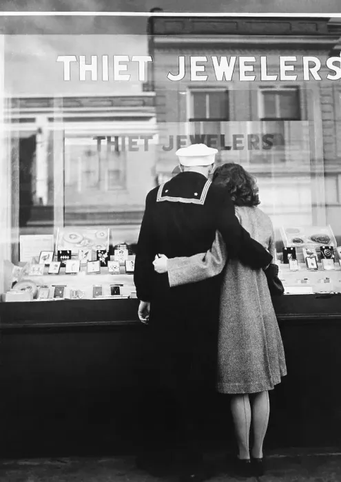 Framed Print : Couple Window-Shopping For a Ring Framed Print : Couple Window-Shopping For a Ring