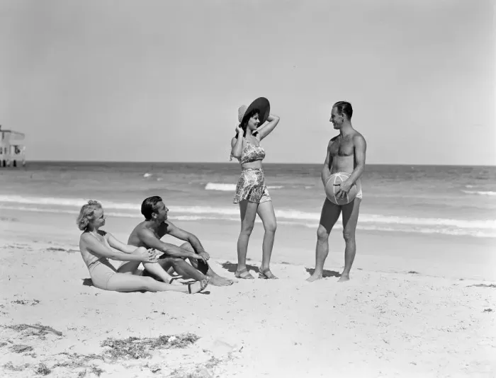 Framed Print : Two couples standing on beach Framed Print : Two couples standing on beach
