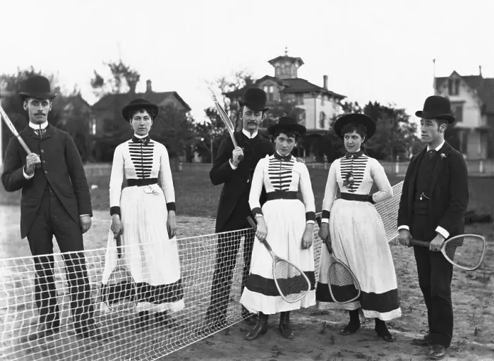 Framed Print : Couples Standing on Tennis Court