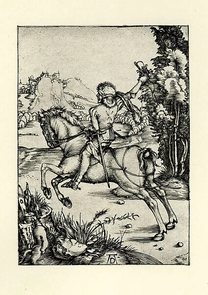 Courier. Vintage engraving by Albrech Durer, showing a Courier