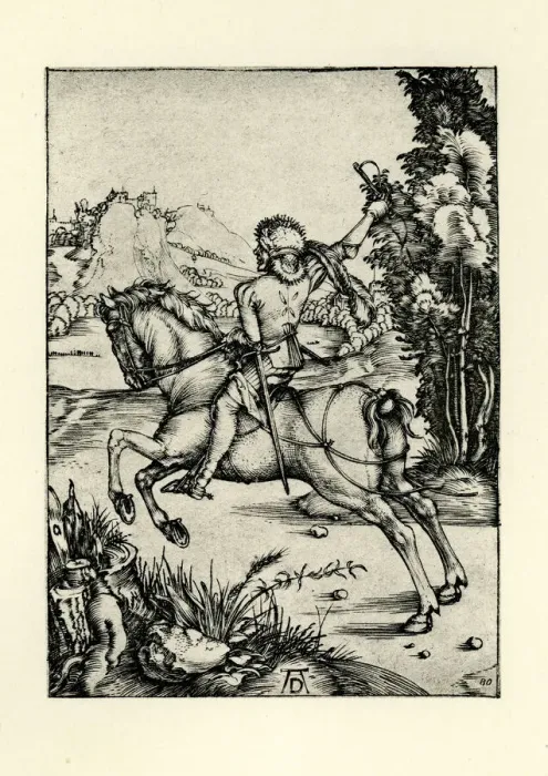 Framed Print : Courier. Vintage engraving by Albrech Durer, showing a Courier Framed Print : Courier. Vintage engraving by Albrech Durer, showing a Courier