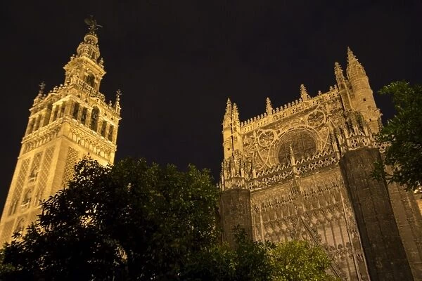 Court of the Oranges and Seville Cathedral at nigh