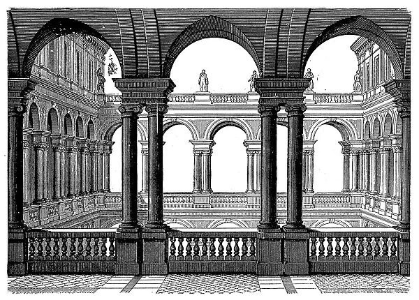 Court of the Palazzo Borghese at Rome. Built by Martino Lunghi towards the end of the 16th century
