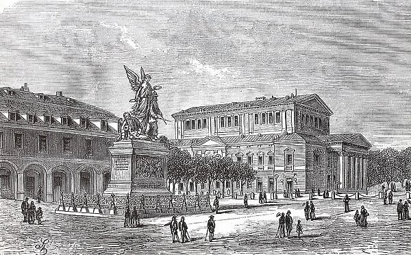 The Court Theatre and the State War Memorial in Darmstadt in 1880, Hesse, Germany, Historic, digitally restored reproduction of an original 19th-century master copy, exact original date not known