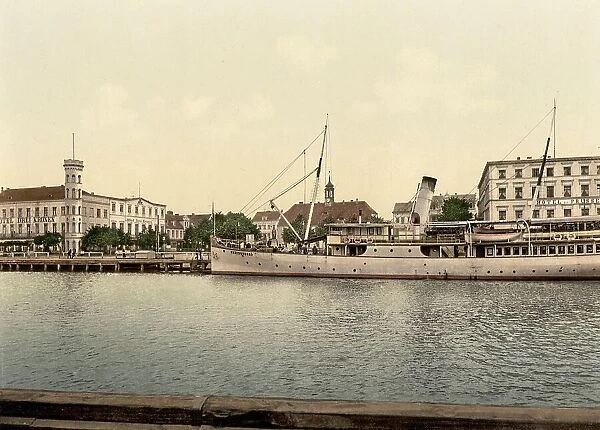 Courthouse and hotels on the Baltic Sea in Swinemuende, formerly Pomerania, Germany, today Swinoujscie in Poland, Historic, digitally restored reproduction of a photochrome print from the 1890s