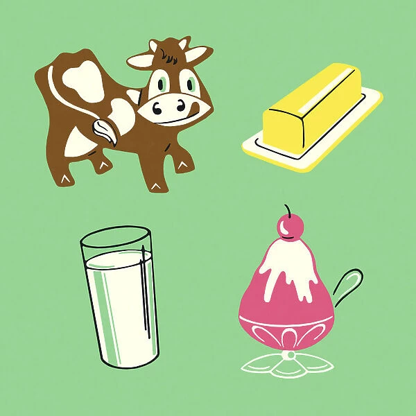 Cow With Assorted Dairy Products