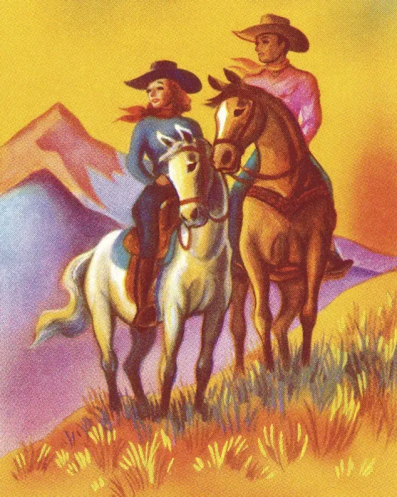 Framed Print : Cowboy and Cowgirl Riding Horses Framed Print : Cowboy and Cowgirl Riding Horses