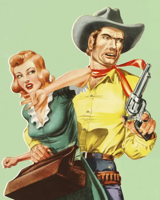 Framed Print : Cowboy Grabbing a Woman Framed Print : Cowboy Grabbing a Woman