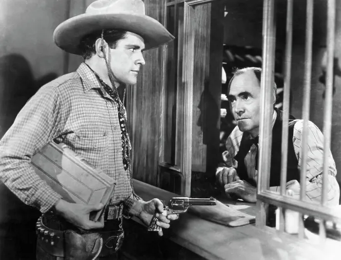 Framed Print : Cowboy Holding Up Bank Teller Framed Print : Cowboy Holding Up Bank Teller