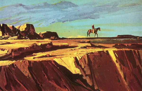 Cowboy and Horse on Cliff