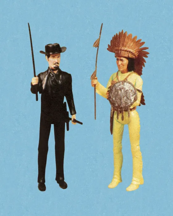 Framed Print : Cowboy and Native American Man