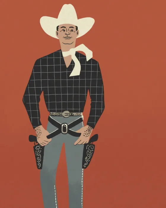 Framed Print : Cowboy on a Red Background Framed Print : Cowboy on a Red Background