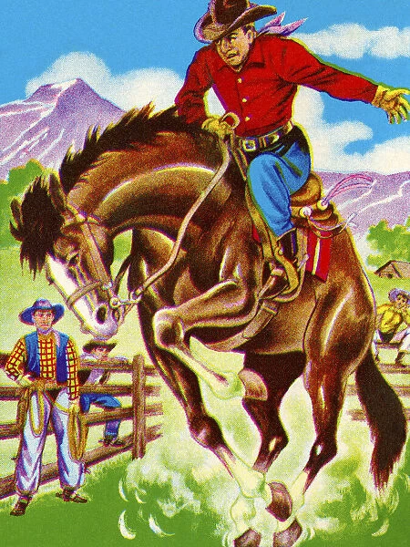 Cowboy Riding a Bucking Bronco