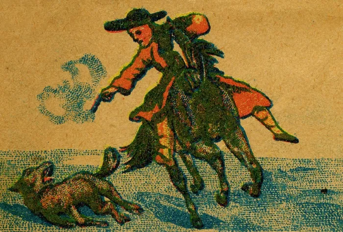Framed Print : Cowboy shooting dog Framed Print : Cowboy shooting dog