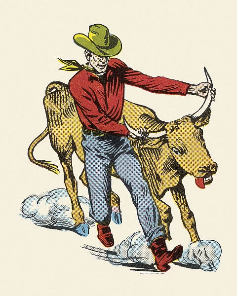 Cowboy Wrestling a Steer