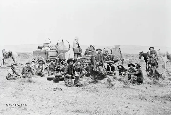 Framed Print : Cowboys Around The Chuck Wagon
