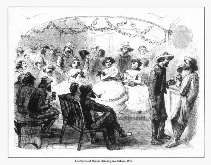 Framed Print : Cowboys and Miners Drinking in a Saloon Engraving, 1872 Framed Print : Cowboys and Miners Drinking in a Saloon Engraving, 1872