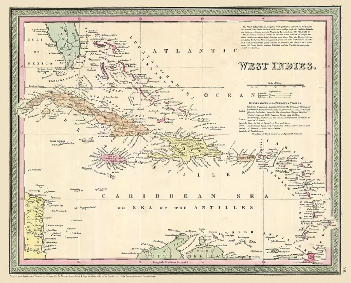 Framed Print : Cowperthwait Map of Cuba and West Indies