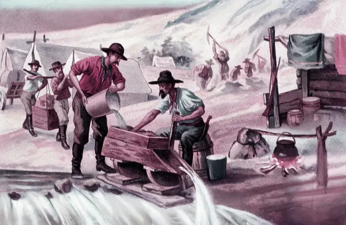 Framed Print : Cradling Ore In Gold Mine, Color Illus Framed Print : Cradling Ore In Gold Mine, Color Illus