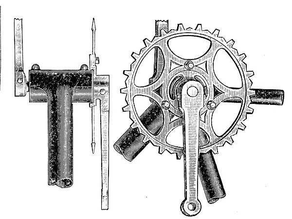 Crankset. Antique illustration bicycle cranks on a white background