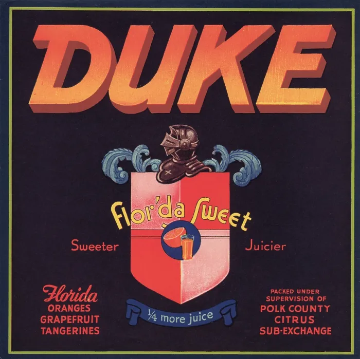 Framed Print : Duke. Crate label for Florida oranges, grapefruit, and tangerines, special for juicing Framed Print : Duke. Crate label for Florida oranges, grapefruit, and tangerines, special for juicing