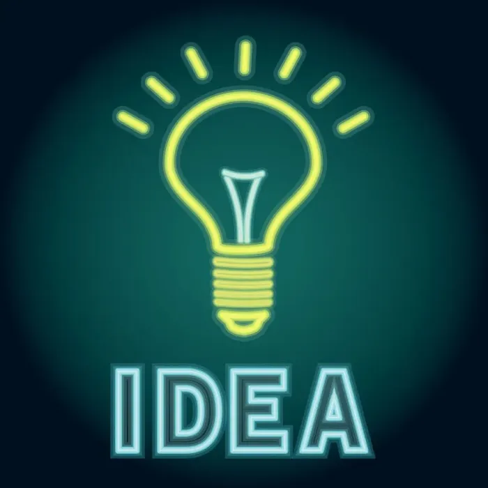 Framed Print : Creative Idea with lightbulb and text Neon sign