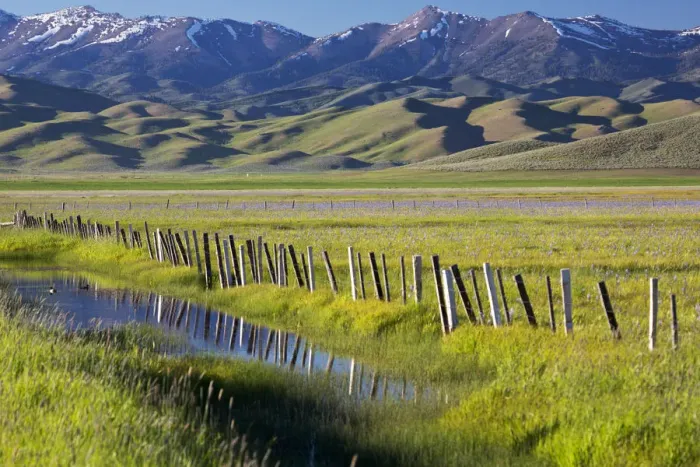 Framed Print : Creek and fence in Camas Prairie, Fairfield, Idaho, USA Framed Print : Creek and fence in Camas Prairie, Fairfield, Idaho, USA