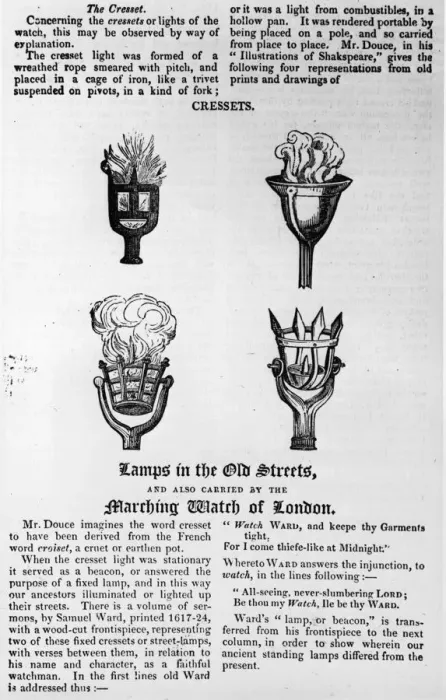 Framed Print : Cressets. Four designs of cressets used for street lamps, Framed Print : Cressets. Four designs of cressets used for street lamps,