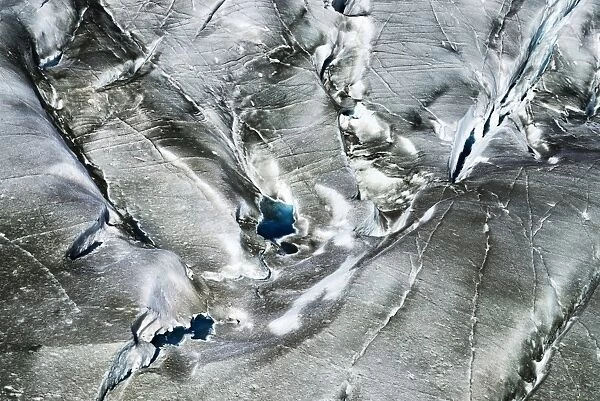 Crevasses with small glacial lakes, Great Aletsch Glacier, Canton of Valais, Goms, Switzerland