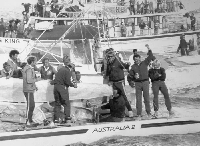 Framed Print : Crew of Australia II Celebrating Win Framed Print : Crew of Australia II Celebrating Win