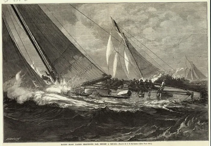 Framed Print : Crewmen Shortening a Sail