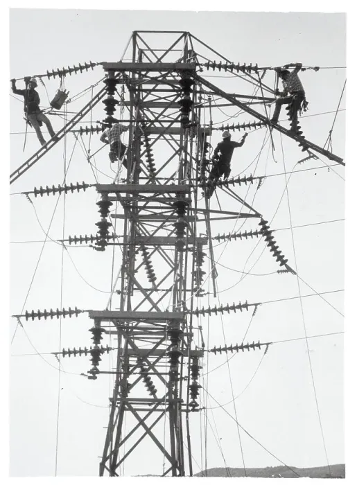 Framed Print : Crewmen Working on Electrical Tower Framed Print : Crewmen Working on Electrical Tower