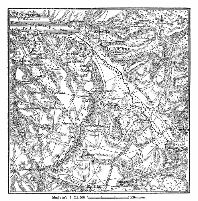 Framed Print : Crimean War - Battle of Inkermann, map of battlefield Framed Print : Crimean War - Battle of Inkermann, map of battlefield