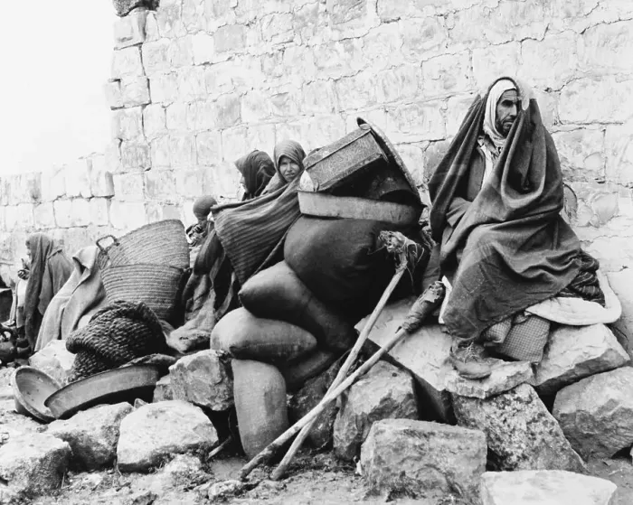 Framed Print : Crippled Civilian Seated on Stone Heap