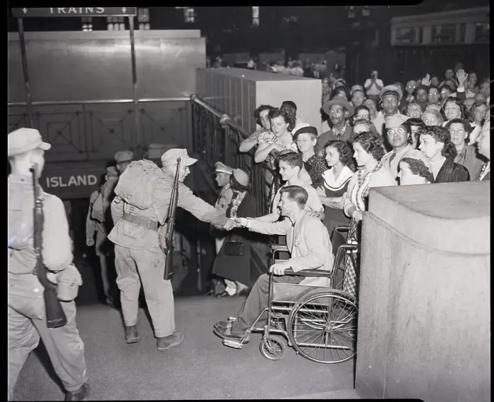 Framed Print : Crippled Veteran Shaking Hands W / Soldier Framed Print : Crippled Veteran Shaking Hands W / Soldier