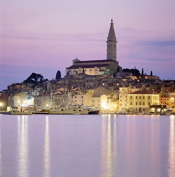 Croatia, Istria, Rovinj, harbour and Cathedral of St Euphemia