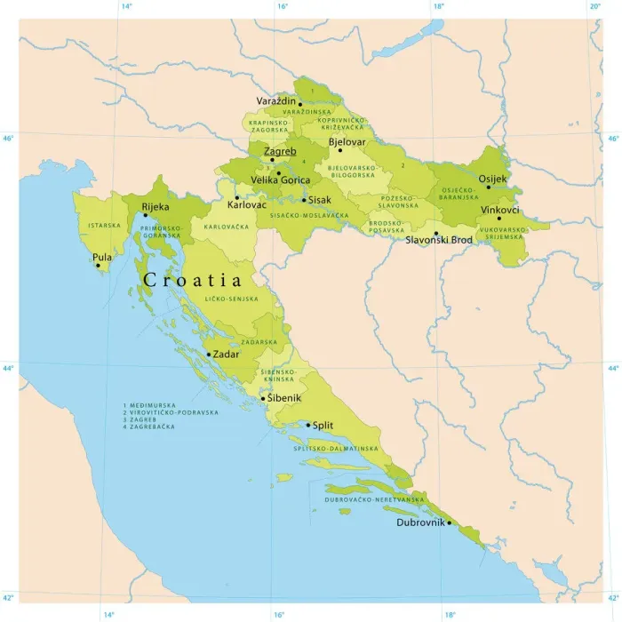 Framed Print : Croatia Vector Map Framed Print : Croatia Vector Map