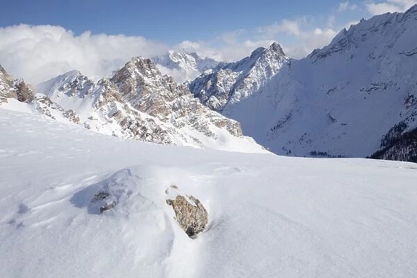 Croda Rossa in winter, Dolomites, South Tyrol, Italy, Europe