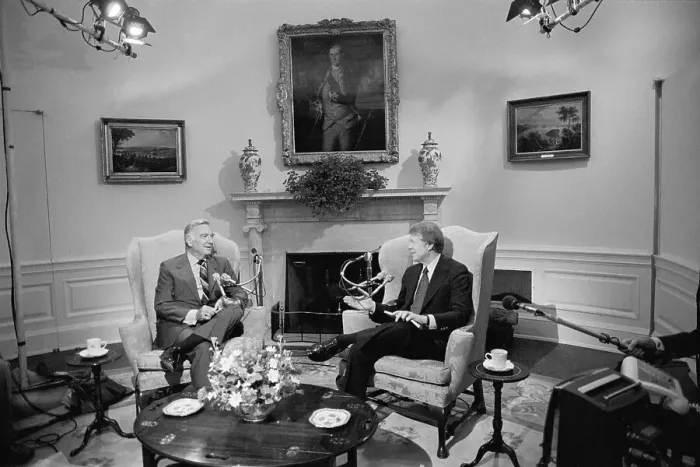 Framed Print : Cronkite Interviewing President Carter