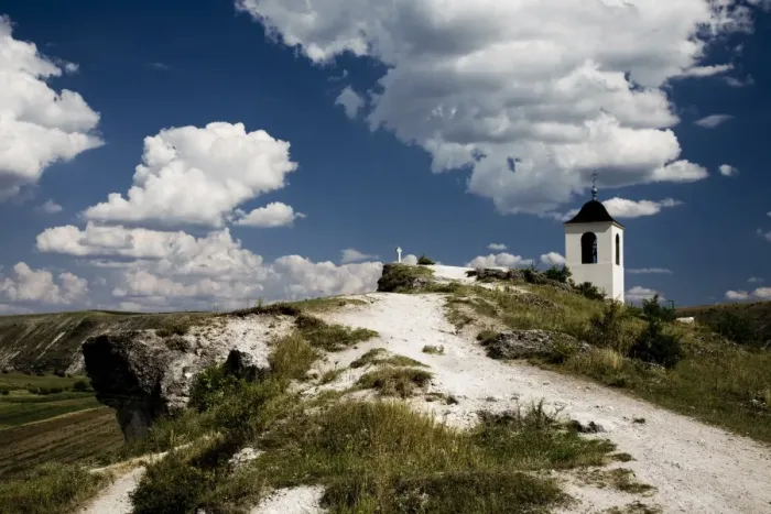 Framed Print : Cross and bell tower on a cliff in Orheiul Vechi Framed Print : Cross and bell tower on a cliff in Orheiul Vechi