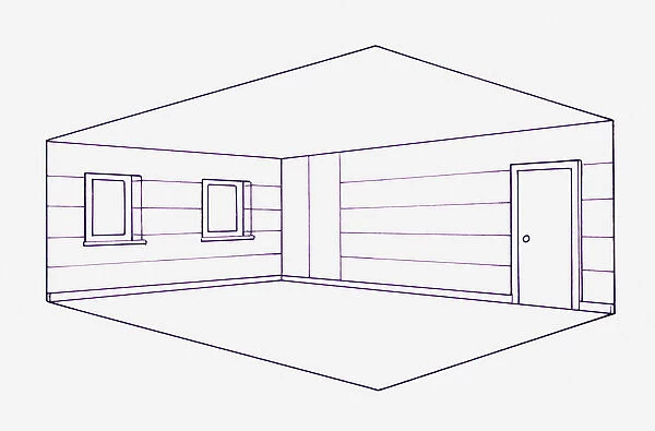 Cross section blueprint illustration of room in house
