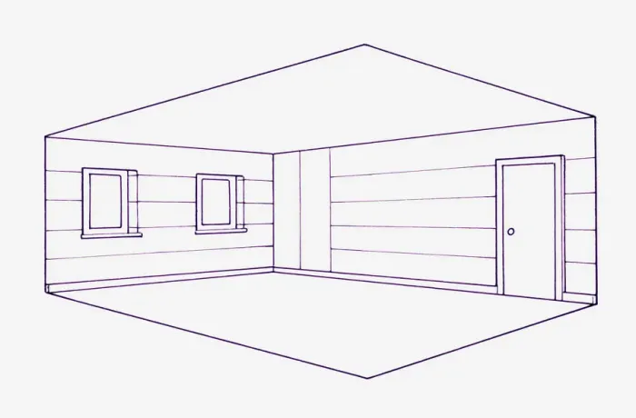 Framed Print : Cross section blueprint illustration of room in house