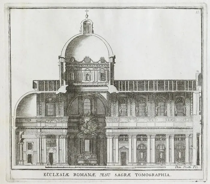 Framed Print : Cross-section of the Church of the Gesu, located in front of the Altieri Palace, historical Rome, Italy, digital reproduction of an original 17th century master, original date unknown Framed Print : Cross-section of the Church of the Gesu, located in front of the Altieri Palace, historical Rome, Italy, digital reproduction of an original 17th century master, original date unknown