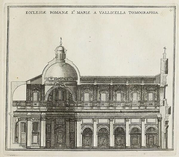 Cross-section of the church of S. Maria in Vallicella, or the New Church, historical Rome, Italy, digital reproduction of an original 17th century master, original date unknown