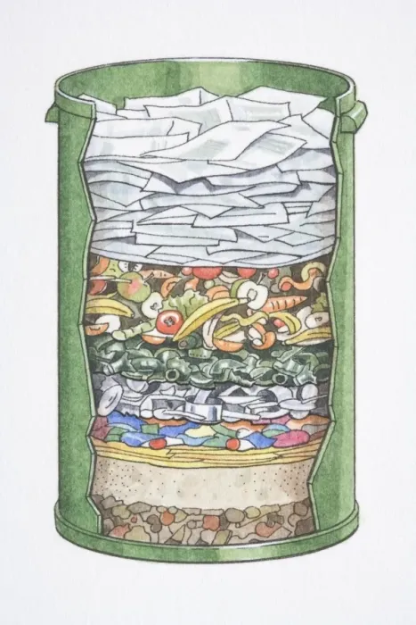Framed Print : Cross-section diagram of an average familys dustbin Framed Print : Cross-section diagram of an average familys dustbin