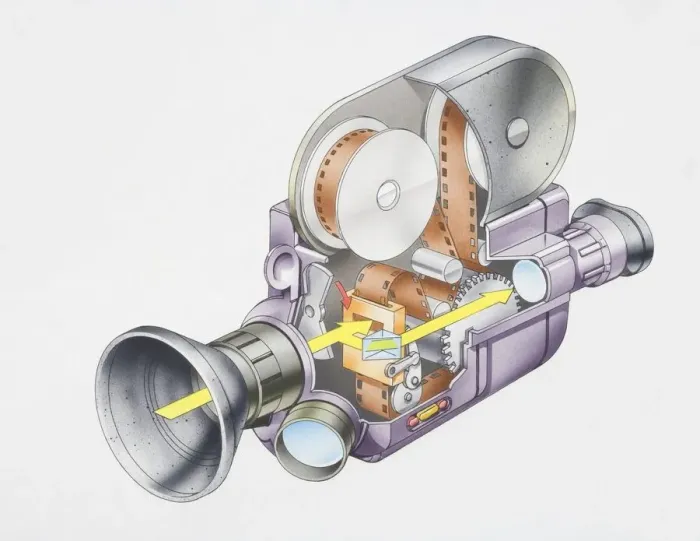 Framed Print : Cross-section diagram of a cine camera Framed Print : Cross-section diagram of a cine camera