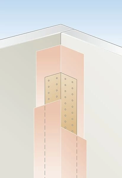 Cross section digital illustration of joint tape and filler on internal corner