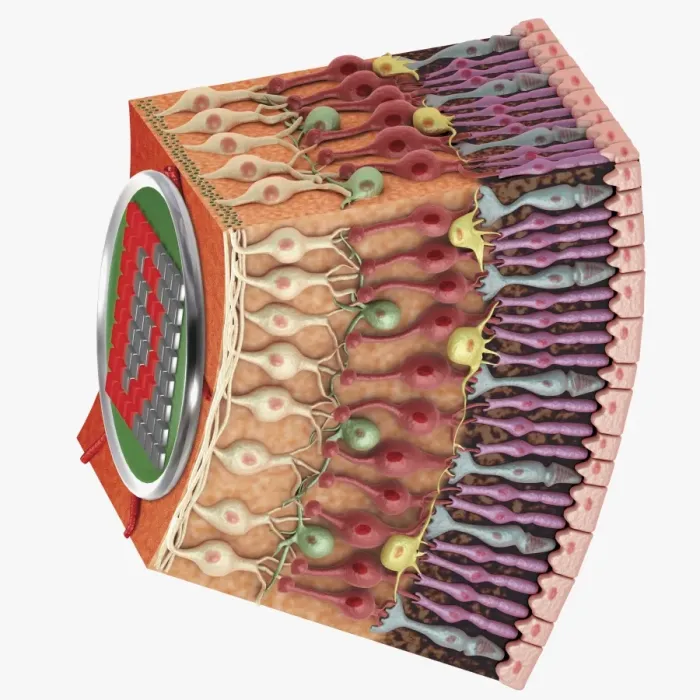 Framed Print : Cross section digital illustration of retina with futuristic retinal implant Framed Print : Cross section digital illustration of retina with futuristic retinal implant